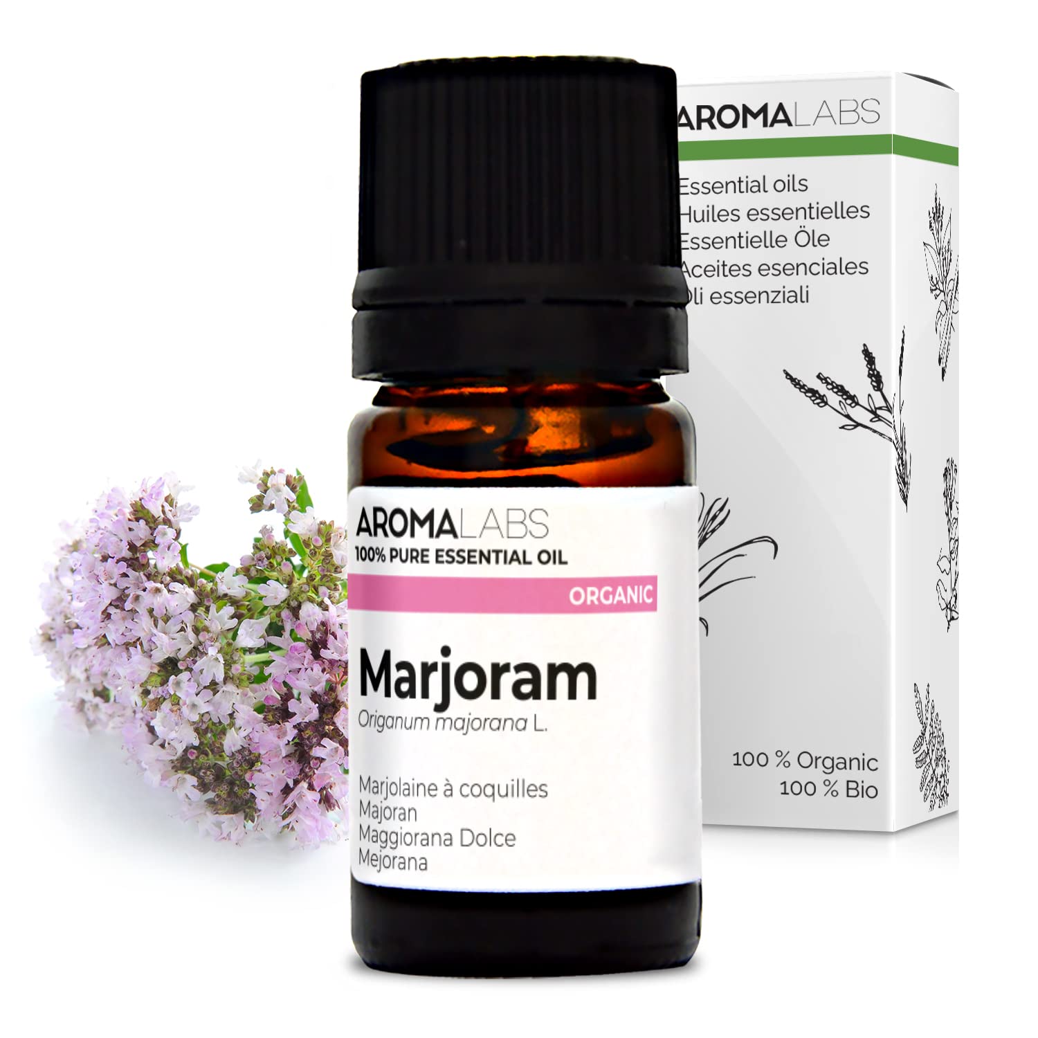 BIO - Marjoram Essential Oil - 5mL - 100% Pure, Natural, Chemotyped and AB Certified - AROMA LABS (French Brand)