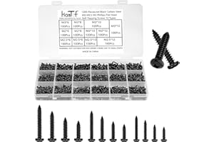 HANTOF 1200Pcs Black Tiny Self Tapping Screws for Wood, Plastic and Soft Metal. Phillips Pan Head M2 M2.5 M3 Small Tapper Screws Set for DIY Micro Woodworking Furniture Box. Carbon Steel