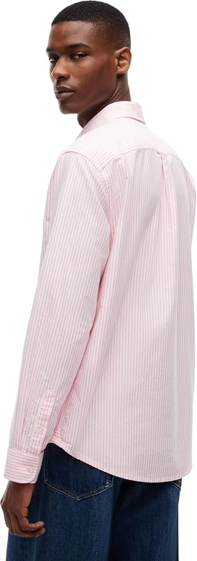 Chemise L/S pour Homme, Rose (Rayures Roses d'alerte), XL