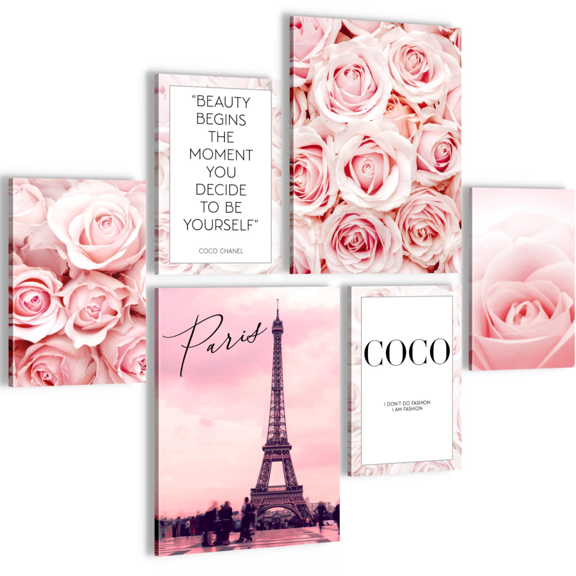 Set of Wall Pictures Beauty - STYLISH, NO FRAME REQUIRED - Modern Collage Pink - Living Room Bedroom - N016163a