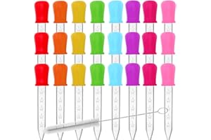 YLMUSU 24 Pack Liquid Droppers with a Clean Brush, 5ML 8 Colors Silicone and Plastic Pipettes with Bulb Tip, Medicine Eye Dropper for Kids Crafts/Candy Mold/Gummy Bear Maker/Oil
