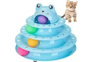Gefryco Cat Toys Ball Track, Turntable Cat Tower Toy with 4-Tier Roller, Multi-Level Interactive Cat Toys for Indoor Cats, Fun Puzzle Kitten Exercise Toys with Colorful Chase Balls(Blue)
