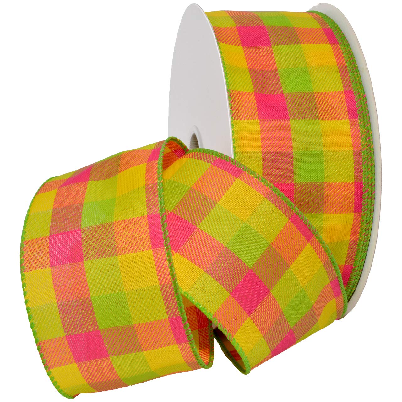 Morex Ribbon Ribbon, Polyester, Daffodil/Hot Pink, 2.5" x 50 Yd