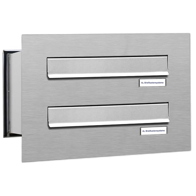 AL Briefkastensysteme 2er Briefkasten Mauerdurchwurf in V2A Edelstahl, 2 Fach DIN A4, wetterfeste Premium Doppel-Briefkasten-