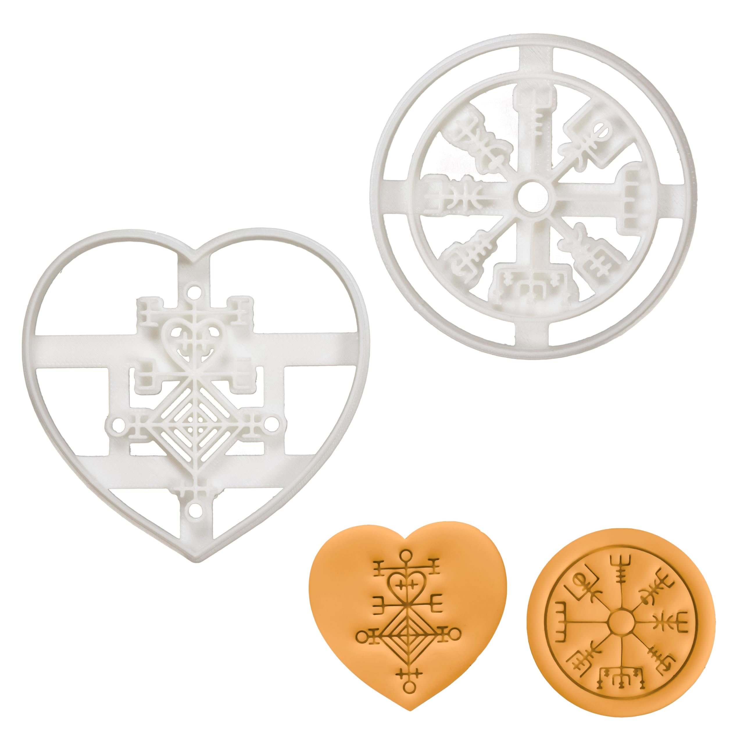 BAKERLOGY Set of 2 Icelandic Magical Stave Cookie Cutters (Designs: Love Charm Astarstafur & Runic Compass Vegvisir)