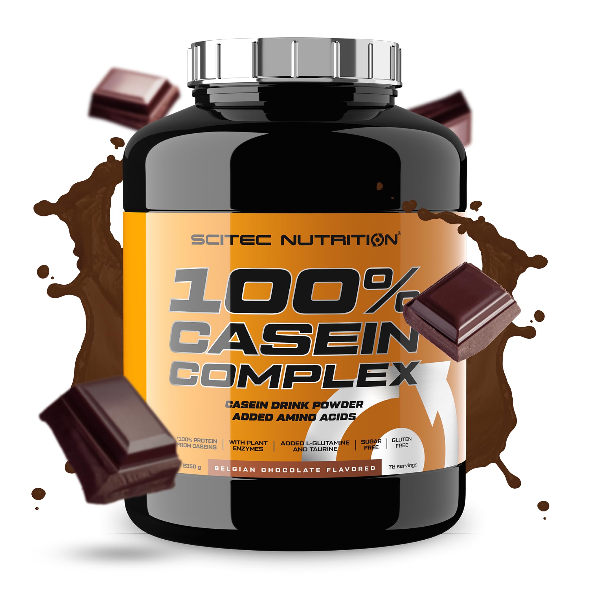 Scitec Nutrition 100% Casein Complex – Micellar Casein Based Casein Complex – with L-Glutamine, Taurine and Plant Enzymes, 2,35 kg, Belgian Chocolate