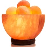 UMAID Himalayan Salt Lamp Bowl with 6 Himalayan Salt Massage Stones, Dimmable Pink Rock Salt Lamp for Bedroom, Office Desk &amp; Meditation Room, Spa Decor, Relaxation Home Decor Gifts for Men &amp; Women