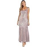 R&M Richards Women's Geometric Beaded Formal Gown | Sleeveless Sweetheart Neckline Maxi Dress | Evening Cocktail Party Attire
