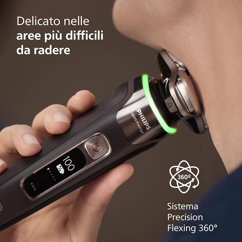 Shaver i9000 Prestige, rasoio elettrico Wet & Dry, tecnologia Skin IQ, triplo sistema Lift & Cut, doppie lame in acciaio di precisione 360º, pod per pulizia rapida, modello XP9207/30
