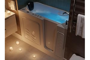 ANZZI Walk In Tub 53'' x 26'' Right Drain Bathtub in White with 15 Whirlpool Jets for Bubble Massage | Soaking Walk In with Waterfall Tub Filler Faucet and Handheld Shower Sprayer - AMZ5326RWD