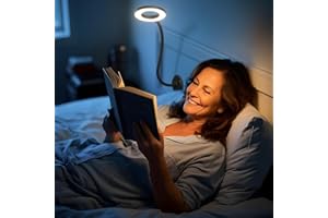 Kaulsoue Wall Mounted Lamp, Reading Light for Book in Bed at Night, Shadowless LED Lamp for Workbench Bedroom Bedside Headboard, Eye Care 5 Color & Brightness Adjustable, 360 Flexible Gooseneck, Black