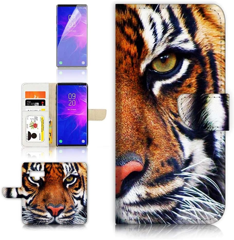 (for Samsung S10+ / Galaxy S10 Plus) Flip Wallet Case Cover & Screen Protector Bundle - A20015 Tiger