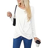 Askyes Women's Long Sleeve Tops 2024 Fall Winter Fashion Tunics Casual Front Twist T-Shirt V Neck Tunics Tops