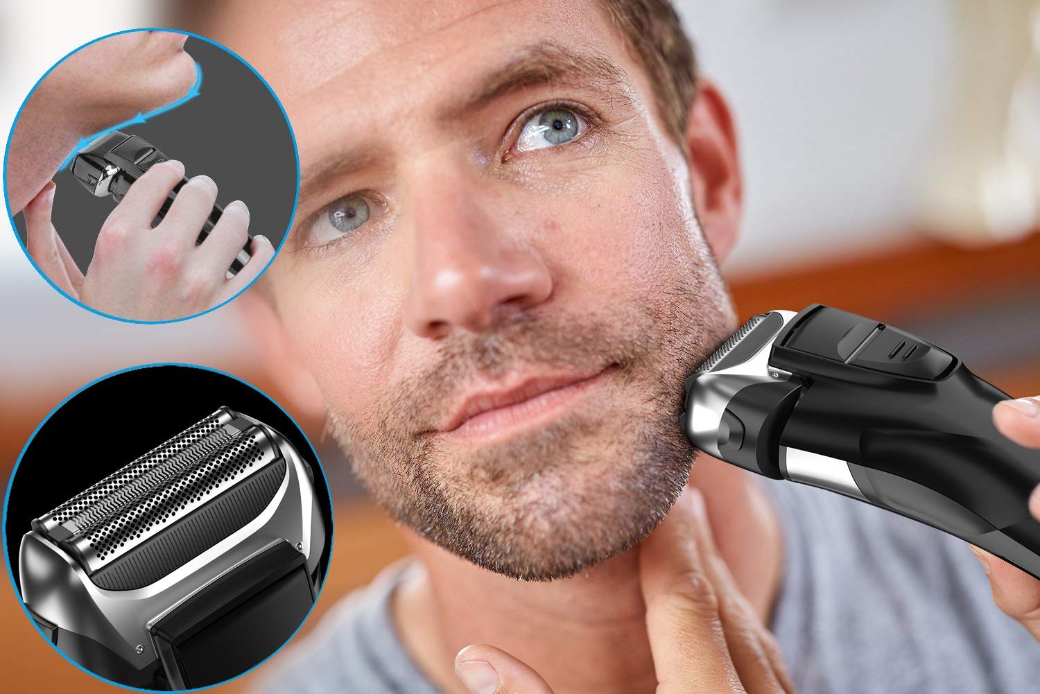 Electric Shaver with Trimmer for Men, IPX7 Waterproof Wet Dry Cordless Razor, Charge 1.5H Work 99 Mins, Plug and Play, USB Quick Rechargeable LCD Display Battery