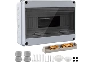 VANSHINIEER Power Distribution Box 12 Way Circuit Breaker Box Waterproof ABS Plastic Power Distribution Protection Box with Clear Cover and Din Rail Enclosure, for Indoor Wall