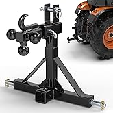 3 Point Trailer Hitch Dual 2” Receiver with Ball Hitch and Hook, 3 Point Hitch Receiver Tractor Mover Drawbar Hitch with Standard/5th Wheel/Goose Neck Connection, Cat.1 3 Point Hitch Attachment(Black)