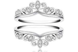 925 Sterling Silver Princess Crown Tiara Filigree Ring Guard Enhancer 2pcs Stack Rings Set for Women