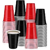 Sunnychicc 50 Pcs 16 oz Plastic Cups Disposable Party Cups Coffee Cup Heavy Duty Drinking Cup for Valentine Galentine Wedding Birthday Holiday Picnic New Year Party Beer Serving (Black,Red)