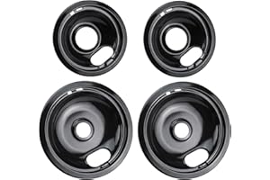 BEAQUICY W10290350 W10290353 Buner Porcelain Drip Pan - W10288051 Replacement for Whirlpool Amana Crosley Electric Range Cooktop - Includes 2 Small 6-Inch and 2 8-Inch Large Stove Drip Pan Bowls