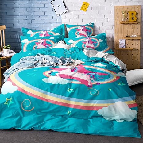 Amazon Com Feyart Unicorn Cartoon Duvet Cover Set 3pcs 4pcs