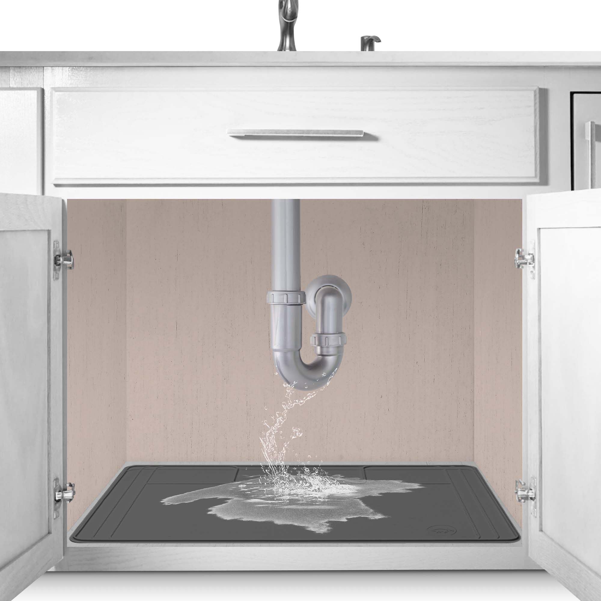 The Original Under Sink Mat - Adjustable Silicone mat, Waterproof Under The Sink Bathroom Vanity Mat - 28" x 19" or smaller Image