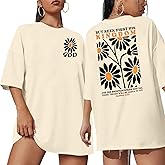 Boho Christian Oversized Shirts Women Religious Faith Shirt Bible Verse Gifts Tee God Short Sleeve Tops