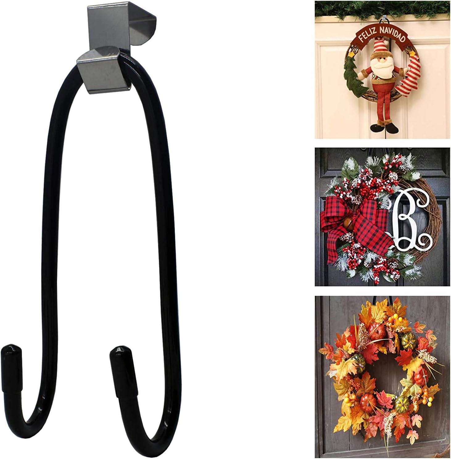 Wreath Hangers - AUXPhome Pack of 2, Wreath Hanger, Metal Adjustable - Over The Door Wreath Hanger Wreath Holder Wreath Hook Front Door Hanger for Door Christmas Decoration (Hold up to 20 lbs)