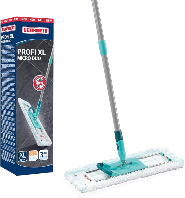 Leifheit Profi XL micro duo mop com vara de aço, mopa flexível com junta giratória, mop mop para grandes superfícies