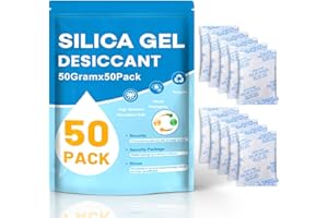 VOISEN 50 Gram 50 Pcs Color-Indicating Silica Gel Packets, Premium Food Grade Desiccant, Transparent Desiccant, Desiccant Packets for Storage, Premium Desiccant Packs for Food, Electronics, Closet