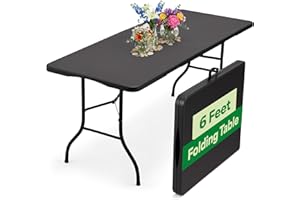 EconoHome Black 6ft Folding Table with Handle | Heavy-Duty Foldable Table | Portable Table for Indoor & Outdoor Use | Perfect for Events, Camping, Parties, Dining & More