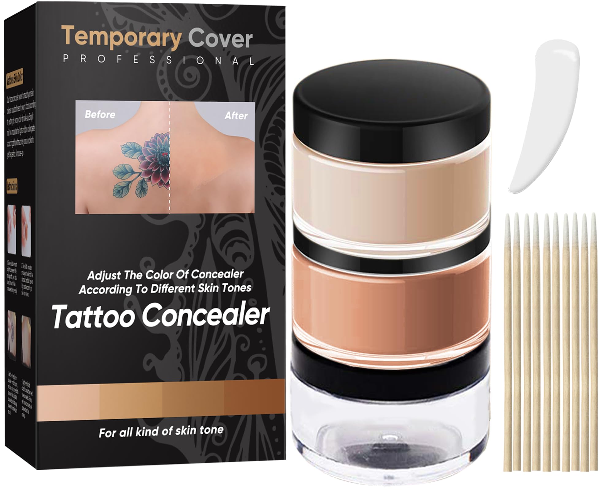 Photo 1 of Tattoo Cover Up Makeup Waterproof, Professional Tattoo Cover Up Makeup - Waterproof & Sweatproof 2-Color Concealer, Full Coverage for Scars, Vitiligo, Dark Spots, Transfer-Resistant