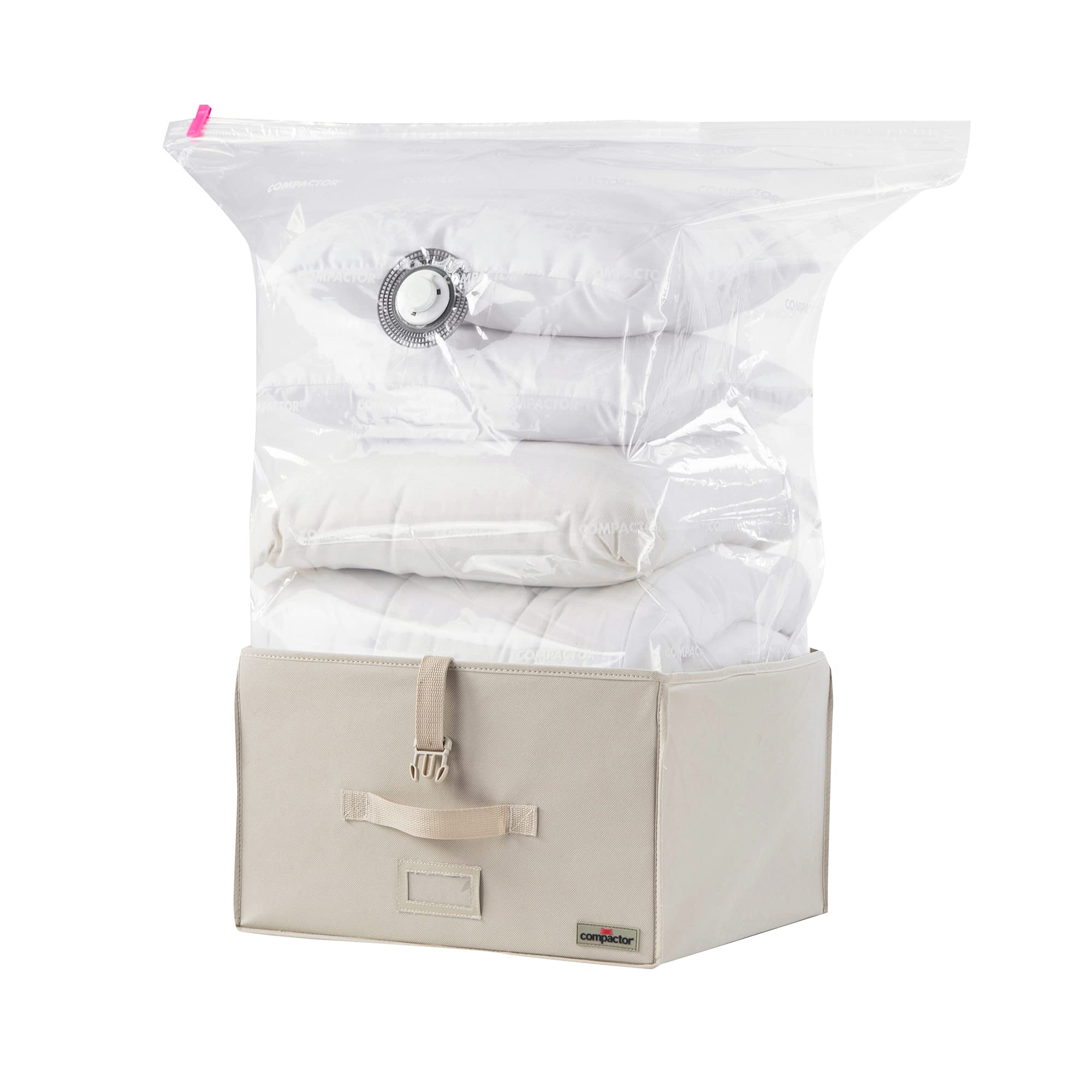 Compactor Space Saving Rigid Vacuum Storage Box, Size Medium, 100 Litre, 42 x 42 x 25cm, Life 2.0 Range, Beige, RAN7116