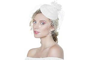 Kidukso Vintage Bridal Mesh Veil Fascinators Hat Plush Feather Headdress for Women Wedding Tea Party Hair Clips Hat