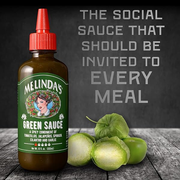 MELINDA’S GREEN SAUCE – GOURMET MILD CHILE VERDE HOT SAUCE MADE WITH FRESH INGREDIENTS, TOMATILLOS, JALAPEÑO, SPINACH & CILANTRO – 12 OZ, 1 PACK