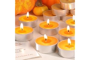 HAVITI 15PCS Cinnamon Pumpkin Scented Tealight Candles, Orange Tea Lights Candles, 4H Smokeless Palm Wax Tea Candle for Weddings,Christmas,Advent, Thanksgiving, Spa, Bath
