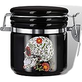 Sugar Skull Stash Jar Half Oz (250ml), Odor Smell Proof Jar Airtight Container Keep Herbs Fresh Storage, Flower Skull Bowl Bottle Holder - Goth Skull Decor Gothic Sugar Skull Gifts for Women -Black
