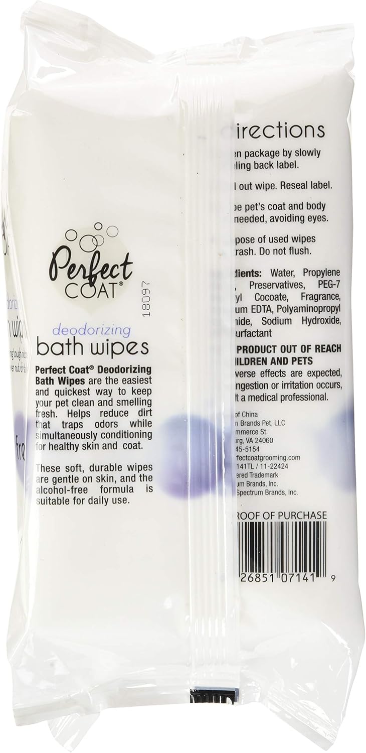 Pet Grooming Wipes : Perfect Coat Deodorizing Bath Wipes for Dogs, 100-Count (J7141TL)