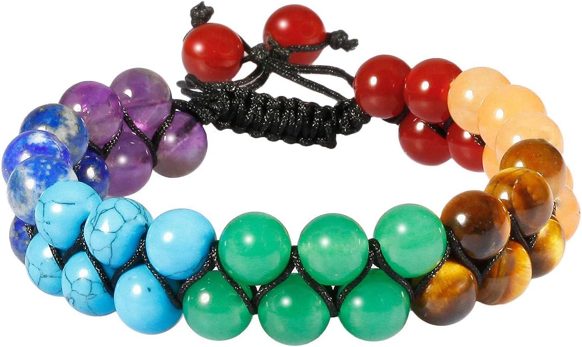 TUMBEELLUWA Beaded Bracelet Stone 8mm Double Layers Adjustable Meditation Power Healing Crystal Bracelets