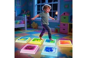 ONYOLOY Light Up Sensory Floor Tiles for Kids - 12x12 Inch Liquid Sensory Play Mat with 7 Colors Led Lights, Non-Slip Puzzle Mat for Home and Classroom, Autism Sensory Toys for Toddlers Ages 3-7 (Pack of 6)