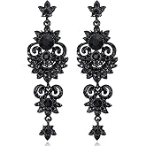 mecresh Vintage Floral Teardrop Butterfly Wing Black Austrian Crystal Drop Dangle Earrings for Women Bride Gift