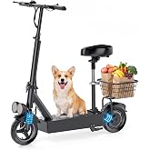 Electric Scooter for Adults with Seat, 800W Peak Motor, 45-Mile Range, 25 Mph Fast Speed, 48V 15AH Battery, Heavy Duty 264 lbs, Dual Disc Brake, 10" Off-Road Foldable e Scooter for Teens