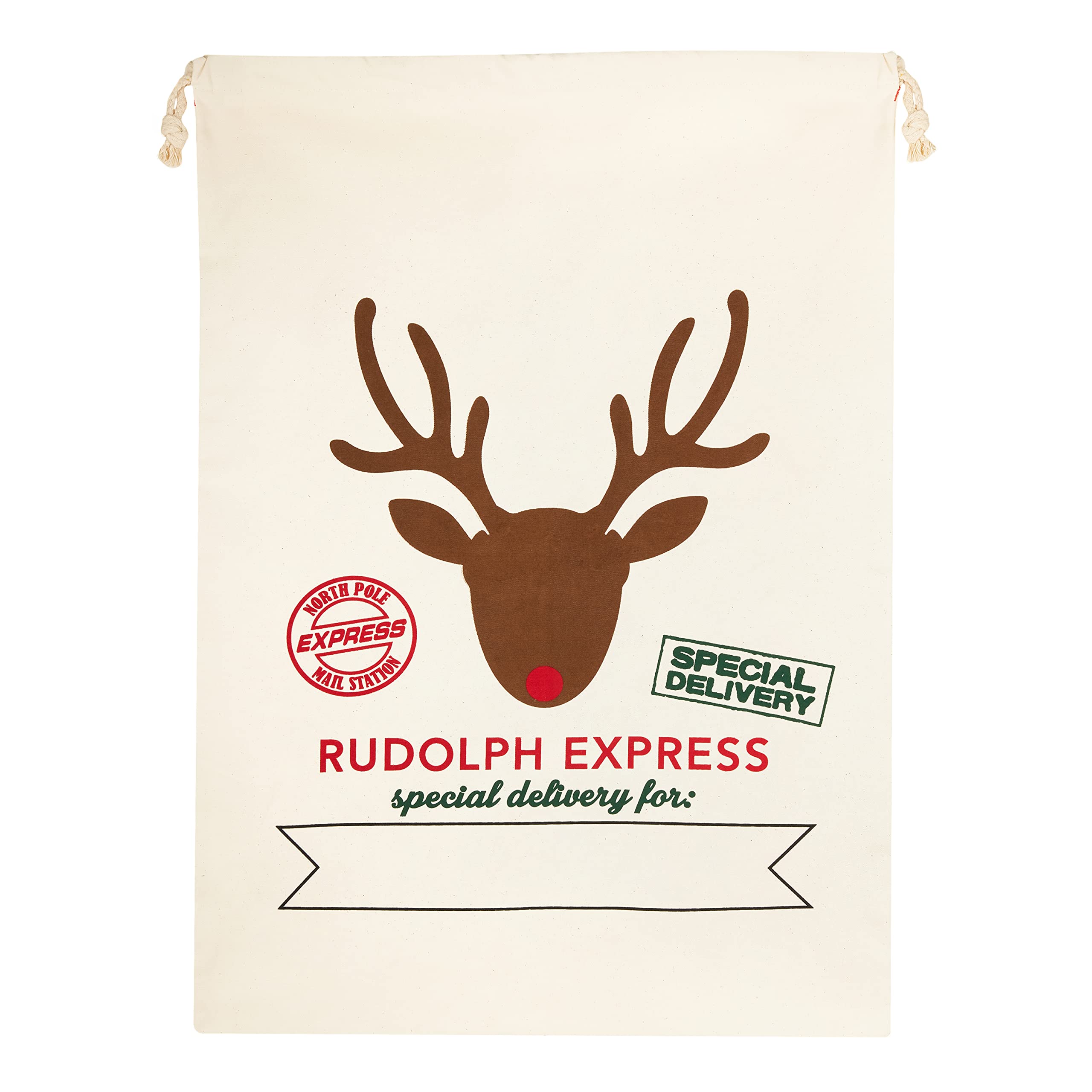 UltraByEasyPeasyStore Ultra Rudolph Express Large Father Christmas Sacks 70cm by 50cm Linen Xmas Gifts Presents Traditional Childrens Adults Drawstring Bags Christmas Bags for Presents