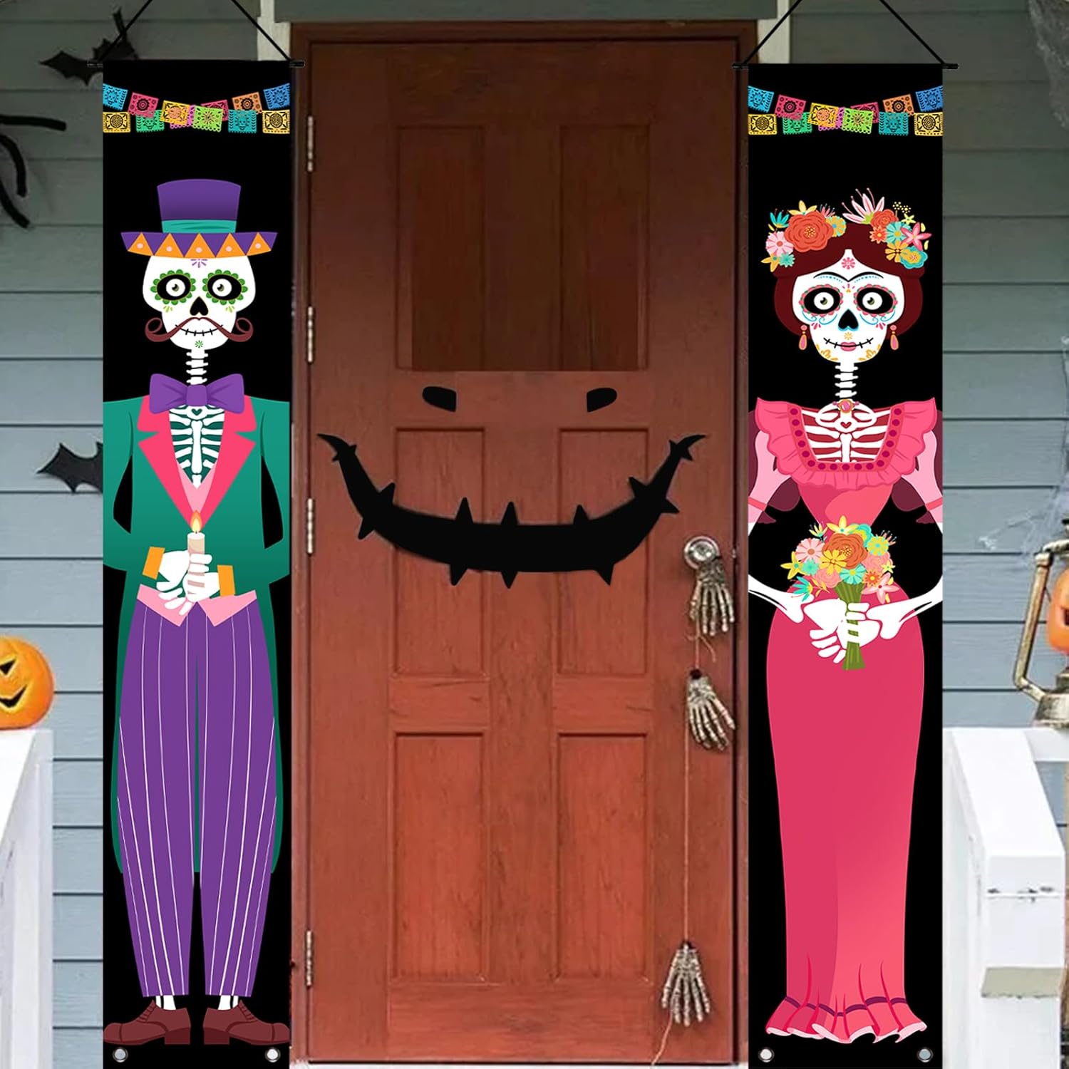 Yard Signs - Days of the Dead Decorations Porch Banner Dia De Los Muertos Decor Mexican Halloween Door Sign Cinco De Mayo Party Supplies Day of The Dead Falg Wall Decor Outdoor Indoor