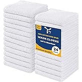 YRALY Cotton Washcloths Set - Premium Quality Face Cloths, 100% Cotton Ring Spun, Soft & Absorbent Towels for Body (24 Pack, White)