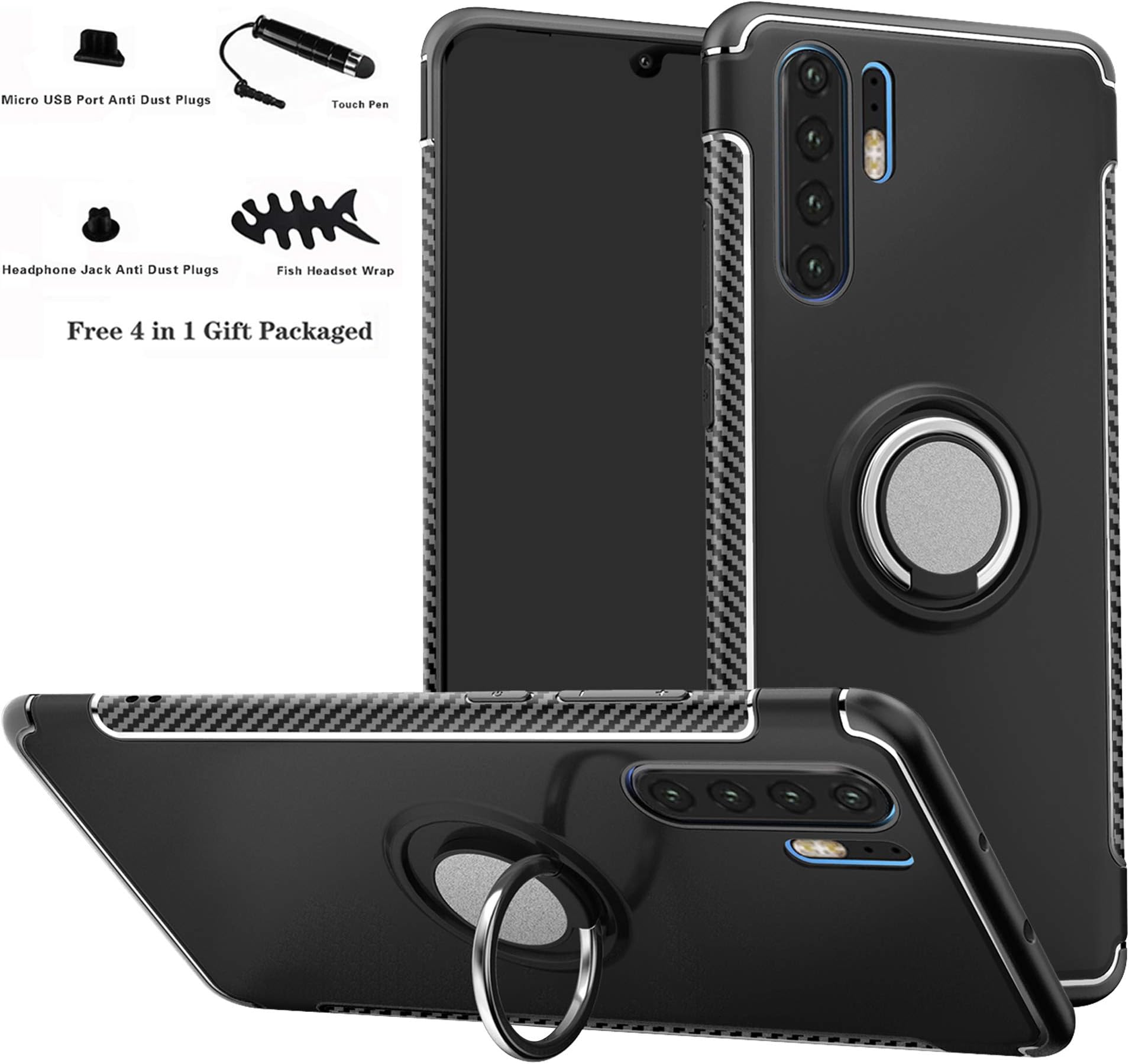 Labanema Case for Huawei P30 Pro, Hybrid Dual Layer [Anti-Scratch] [Shock Absorption] 360°Rotation Ring Holder Kickstand Armor Slim Protective Cover Case for Huawei P30 Pro / P30 Plus - Black