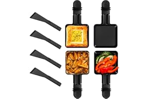 4PCS Mini Raclette Grill Pans,3.5" Square Shape Carbon Steel Grill Cheese Pan w Nylon Spatula,Non-stick Mini Grill Pan w Anti
