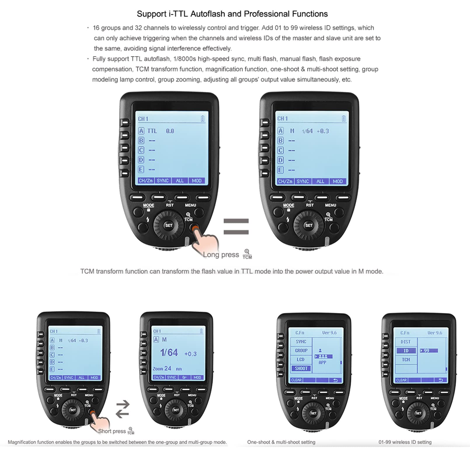 GODOX XPro-C TTL Wireless Flash Trigger for Canon Camera, 2.4G X Wireless System, HSS 1/8000s Large Screen Slanted Design, 5 Dedicated Group Buttons, 11 Customizable Functions