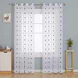 Deconovo Set of 2 Embroidered Star Curtains with Eyelets 140 x 240 cm White Navy view 2