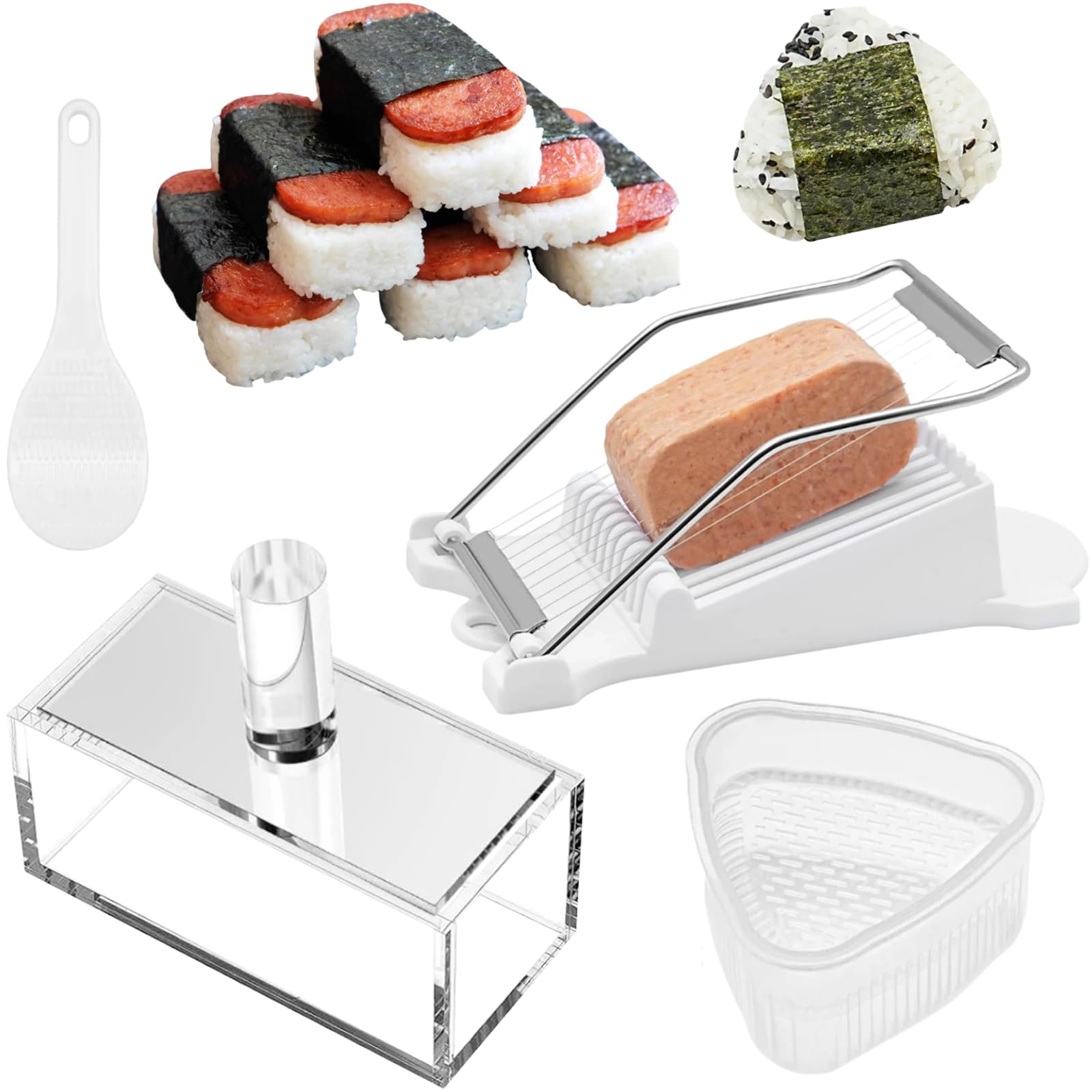 Photo 1 of 4 Pack Masubi Molds Kit, Clear Acrylic Musubi Press Mold Onigiri Mold Set Rice Ball Masubi Molds Musubi Maker Slicer for Maker Onigiri Musubi