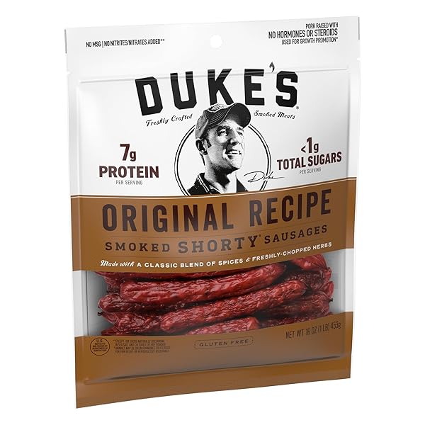 DUKE’S PORK ORIGINAL SMOKED SHORTY SAUSAGES, 7G PROTEIN PER SERVING, GREAT FOR CHARCUTERIE BOARDS, 16 OZ.